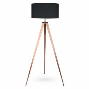 Kiki állólámpa rézszínű fém lábakkal és fekete lámpaernyővel - Bonami Essentials