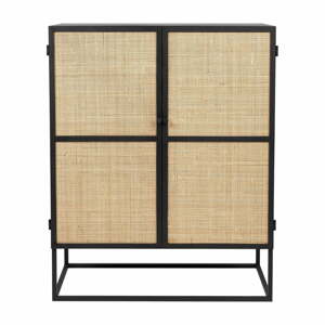 Fekete rattan magas komód 80x100 cm Guuji - White Label