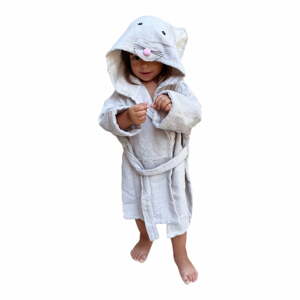 Fehér-szürke pamut gyerek fürdőköpeny M Mouse - Rocket Baby