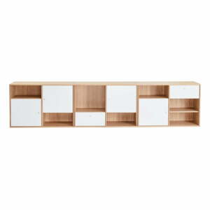 Fehér-natúr színű alacsony komód tölgyfa dekorral 267x61 cm Mistral - Hammel Furniture