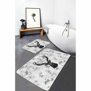 Fekete-fehér textil fürdőszobai kilépő szett 2 db-os 60x100 cm – Mila Home
