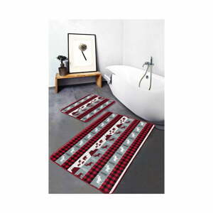 Piros-szürke textil fürdőszobai kilépő szett 2 db-os 60x100 cm – Mila Home