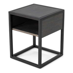 Fekete-szürke éjjeliszekrény polcokkal tölgyfa asztallappal Diva – Spinder Design