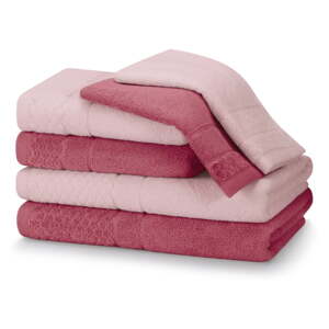 Rózsaszín frottír pamut törölköző és fürdőlepedő készlet 6 db-os Rubrum – AmeliaHome