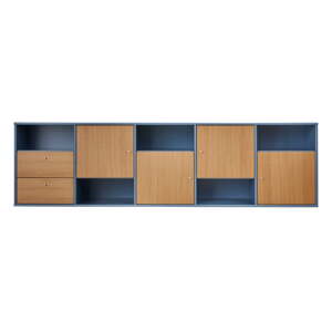 Kék-natúr színű alacsony függő komód tölgyfa dekorral 220x61 cm Mistral – Hammel Furniture